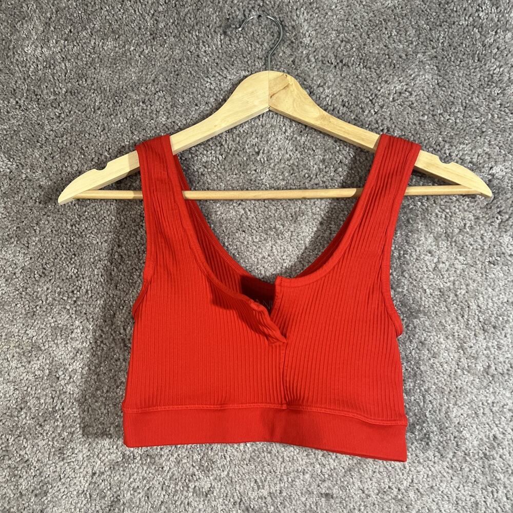 Nux Women’s Medium Ribbed Red Compression Sports Bra Crop Top Yoga Pilates